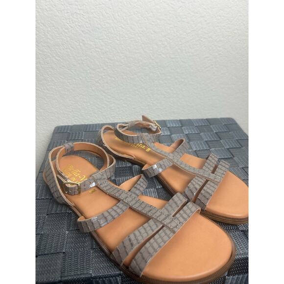 Bella Vita Women's Size 6 Strappy Sandal Gray Brown Italian Leather Crocodile - Picture 2 of 12